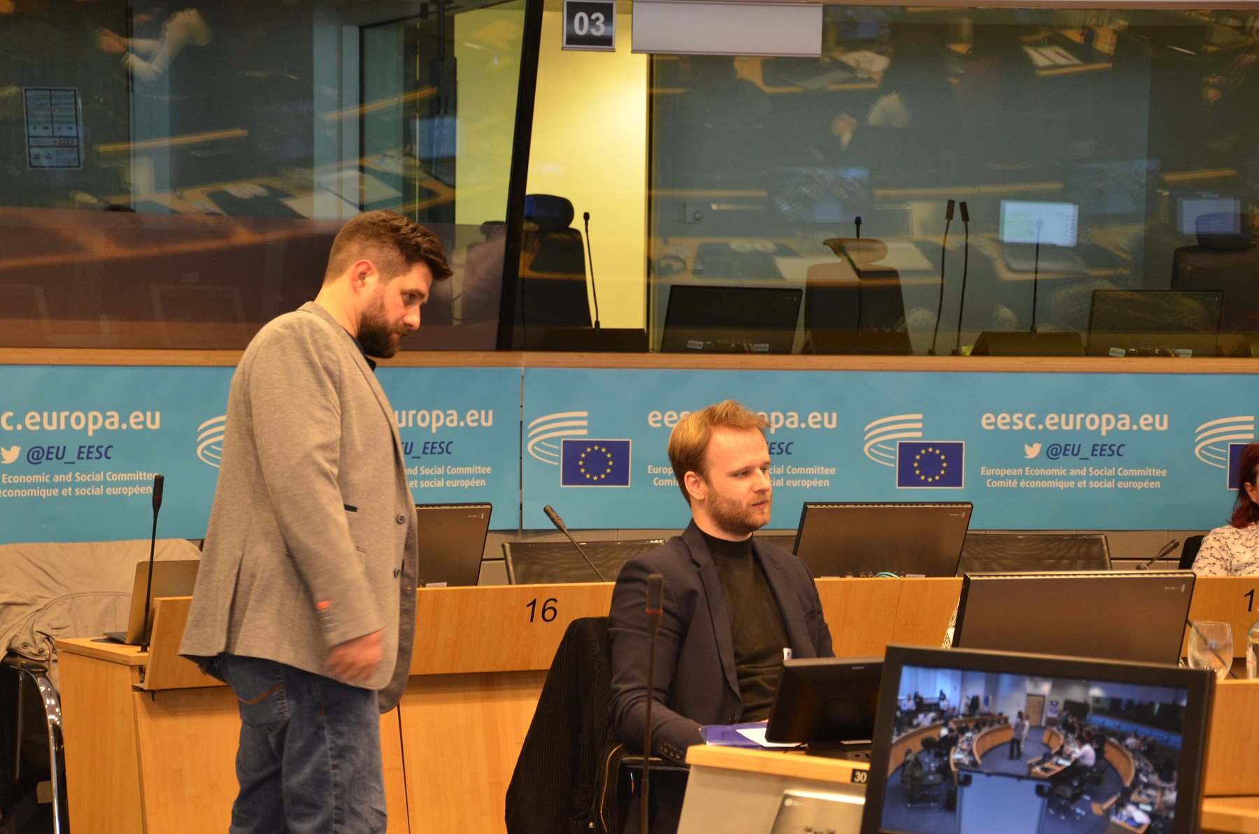 Me (seated) with my colleague, project officer Lorenzo Novaro, during the final event